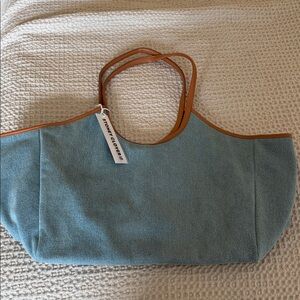 Stoney Clover Lane denim scoop tote with tan trim